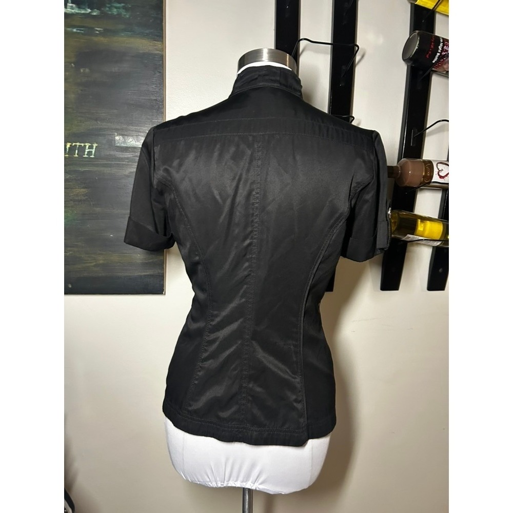 WHBM Black Short Sleeve Zip Up Ruffle Utility Jacket Blouse 4 - Picture 5 of 6